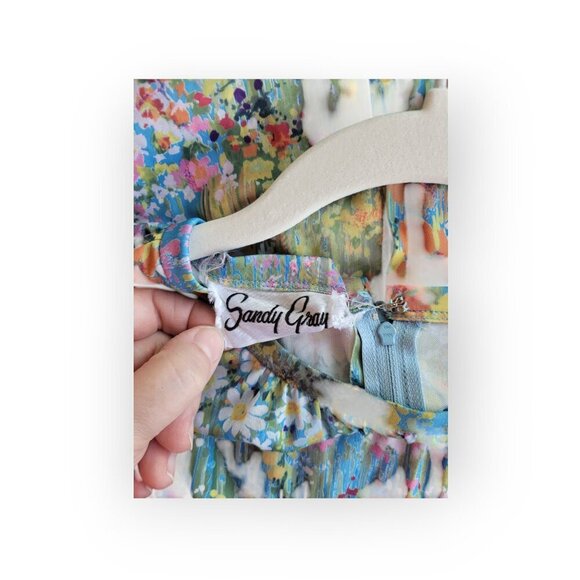 1960s-70s Sandy Gray Vintage Dress Small/Medium floral Monet wedding gorgeous - Picture 5 of 12